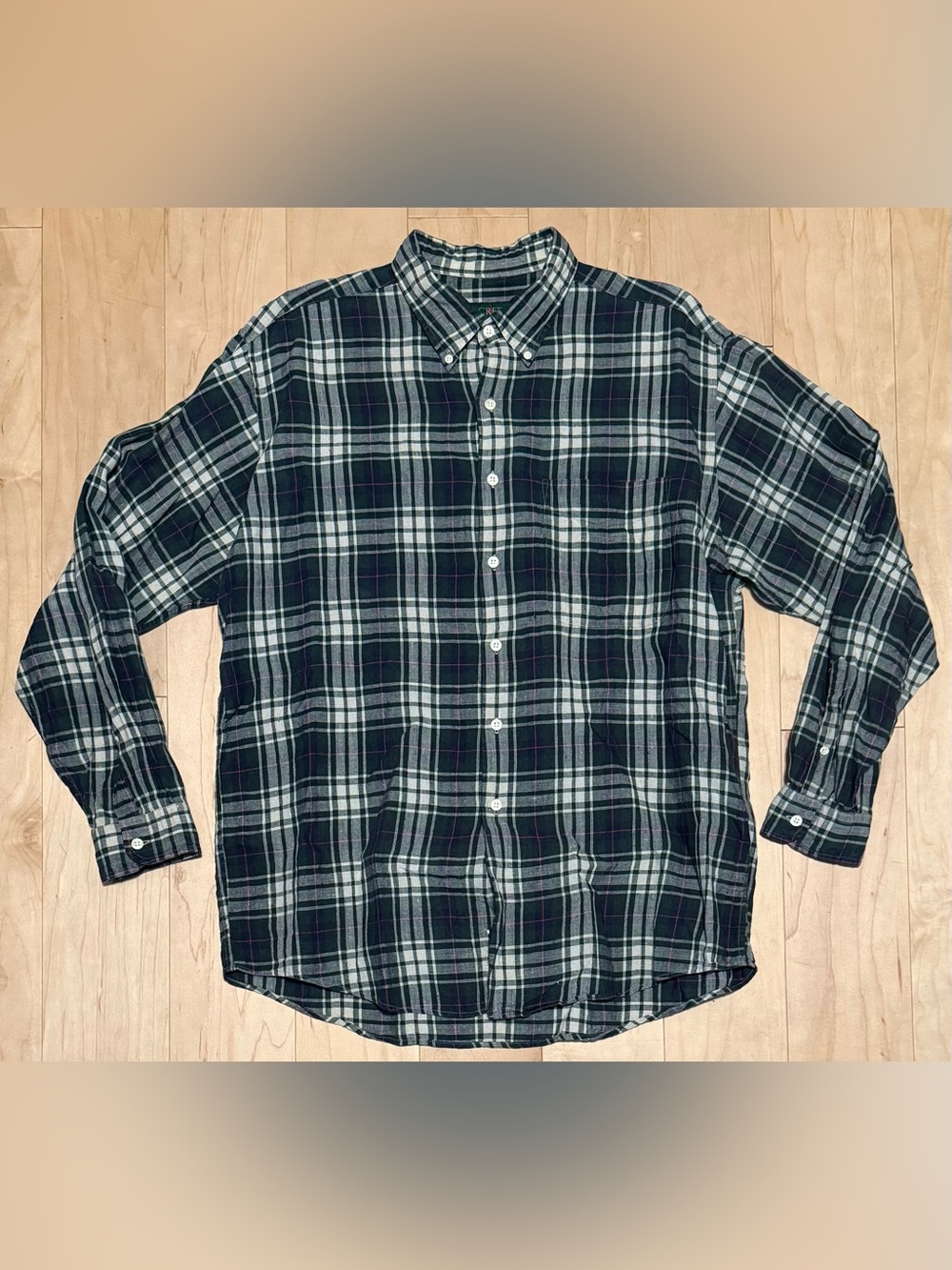 Vintage J. Crew Oarsman 100% Linen Button Down Shirt Green Plaid Men’s Large